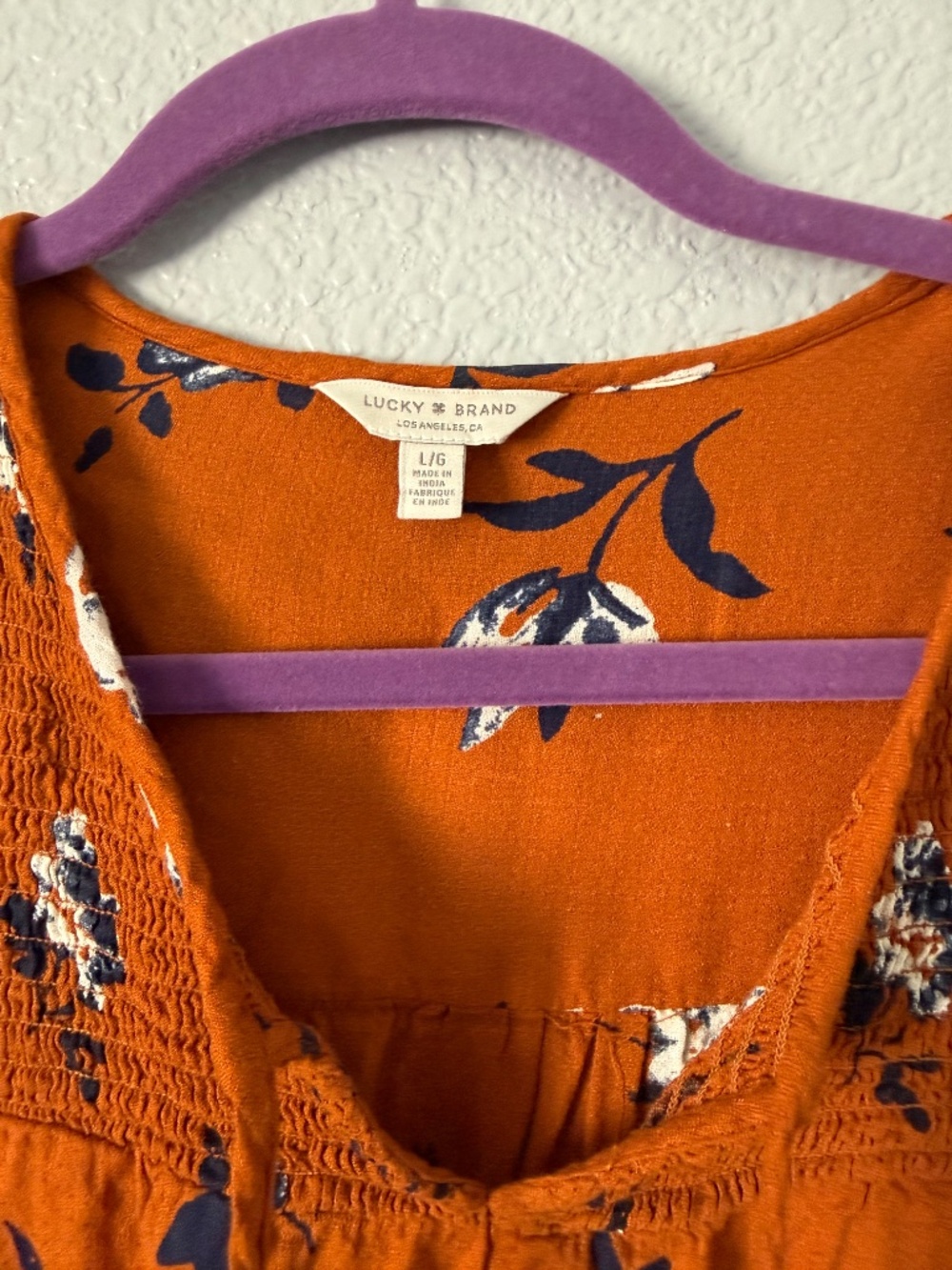 Lucky Brand Orange Floral Long Sleeve Blouse Size L - Picture 2 of 3